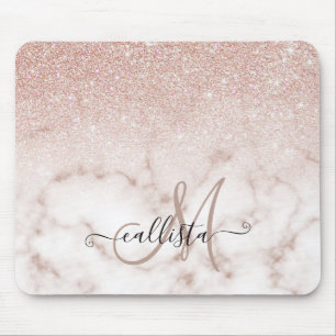 Glamorous Rose Gold White Glitter Marble Gradient Mouse Mat