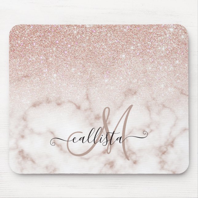 Glamorous Rose Gold White Glitter Marble Gradient Mouse Mat (Front)