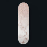 Glamorous Rose Gold White Glitter Marble Gradient Skateboard<br><div class="desc">This elegant and girly design perfect for the trendy and stylish fashionista. It features a faux printed rose gold sparkly glitter ombre gradient on top of a rose pink and white marble stone pattern background. It's glamorous, chic, luxurious, modern, and classy. ***IMPORTANT DESIGN NOTE: For any custom design request such...</div>