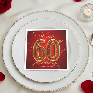 Glamorous Ruby Red Gold Jewel 60th Birthday Napkin
