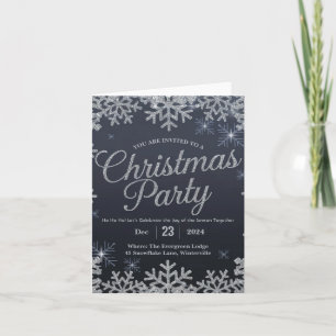 Glamorous Silver and Blue Sparkle Christmas Party  Invitation