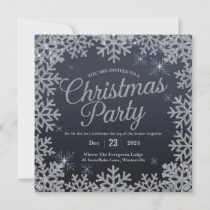 Glamorous Silver and Blue Sparkle Christmas Party  Invitation