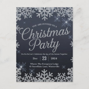 Glamorous Silver and Blue Sparkle Christmas Party Postcard
