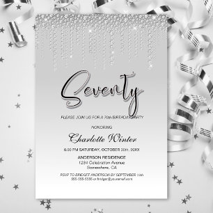 Glamorous Silver Diamonds 70th Birthday Party Invitation