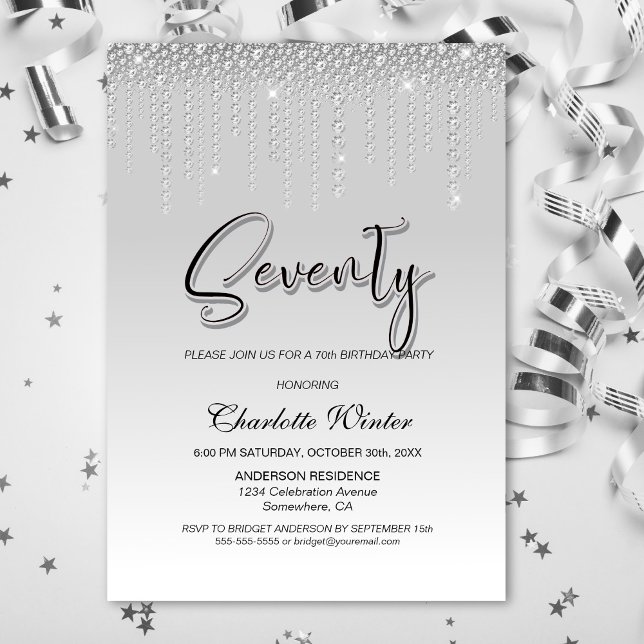 Glamorous Silver Diamonds 70th Birthday Party Invitation (Creator Uploaded)
