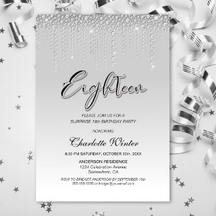 Glamorous Silver Diamonds Surprise 18th Birthday Invitation