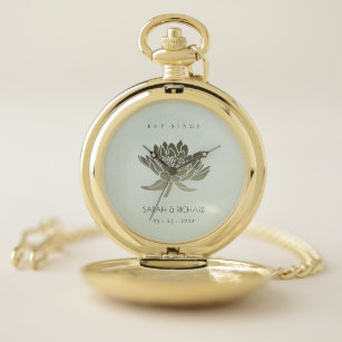 GLAMOROUS SKY BLUE SILVER LOTUS SAVE THE DATE GIFT POCKET WATCH