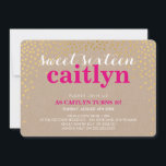 GLAMOROUS SWEET 16 rustic gold confetti pink kraft Invitation<br><div class="desc">NOTE - the shiny gold effect and kraft image is a printed pictureA cute confetti, polka dot design with gold foil look for your child's SWEET SIXTEEN INVITATIONS. Wow your friends and family with this little number ;D Setup as a template it is simple for you to add your own...</div>