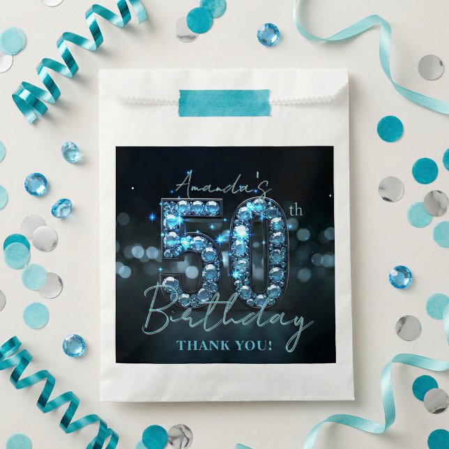 Glamorous Teal Blue Diamonds Sparkle 50th Birthday Favour Bags (Creator Uploaded)