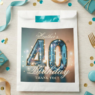 Glamorous Teal Blue Faceted Gemstone 40th Birthday Favour Bags