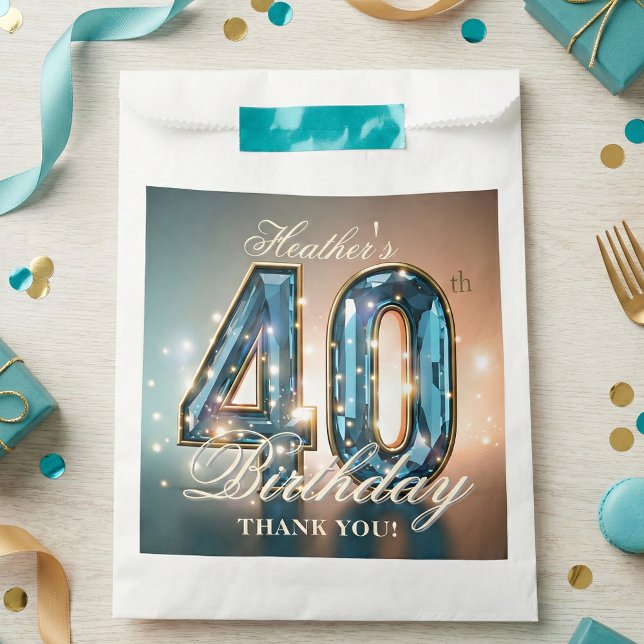 Glamorous Teal Blue Faceted Gemstone 40th Birthday Favour Bags (Creator Uploaded)