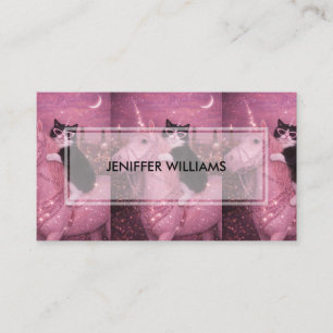 Glamorous Unicorn Cat Under Sparkling City Business Card