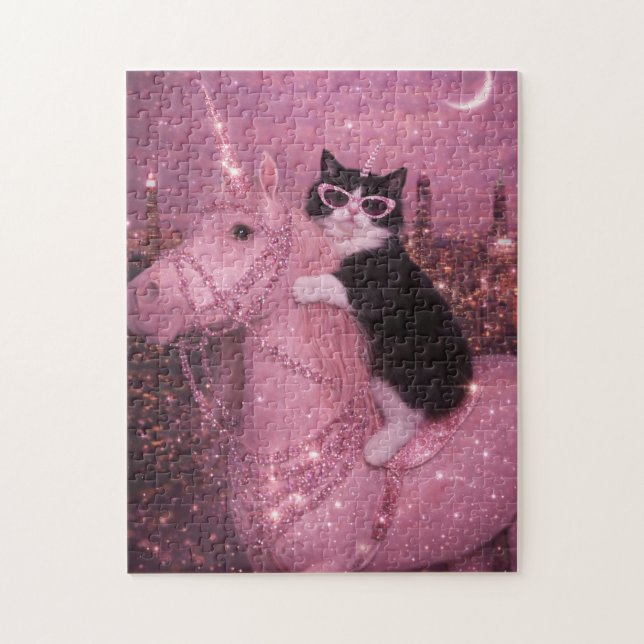 Glamorous Unicorn Cat Under Sparkling City         Jigsaw Puzzle (Vertical)
