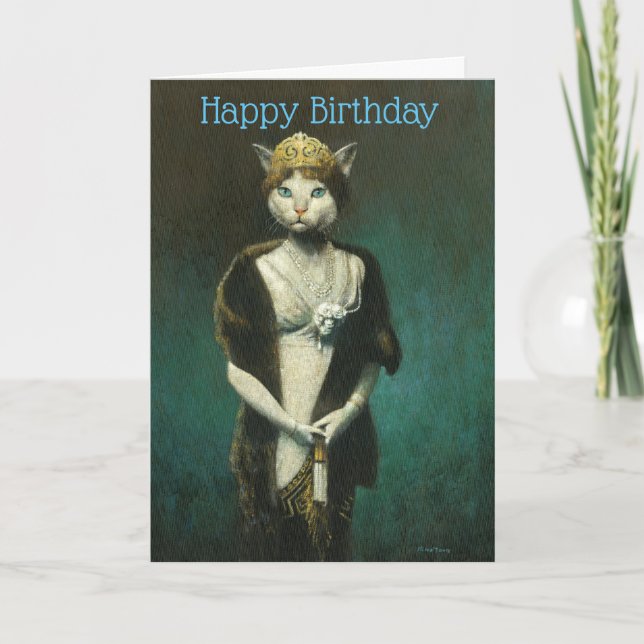 Glamorous Vintage Lady Cat Birthday Card (Front)