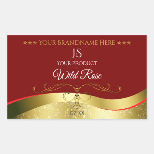 Glamorous Wavy Gold Decor Dark Red Monogram Label