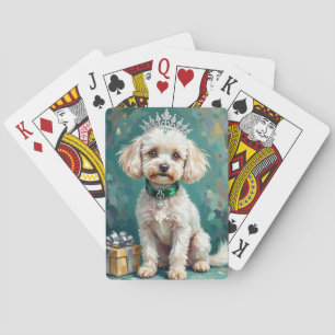 Glamorous White Poodle Princess Christmas Art Playing Cards