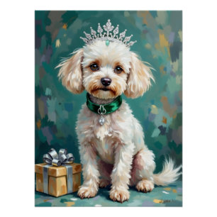 Glamorous White Poodle Princess Christmas Art Poster