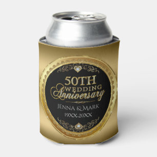 Glamour 50th Wedding Anniversary Black & Gold Can Cooler
