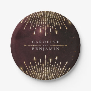 Glamour Art Deco Burgundy Vintage wedding Paper Plate