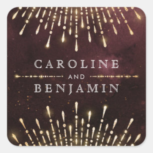 Glamour Art Deco Burgundy Vintage wedding Square Sticker
