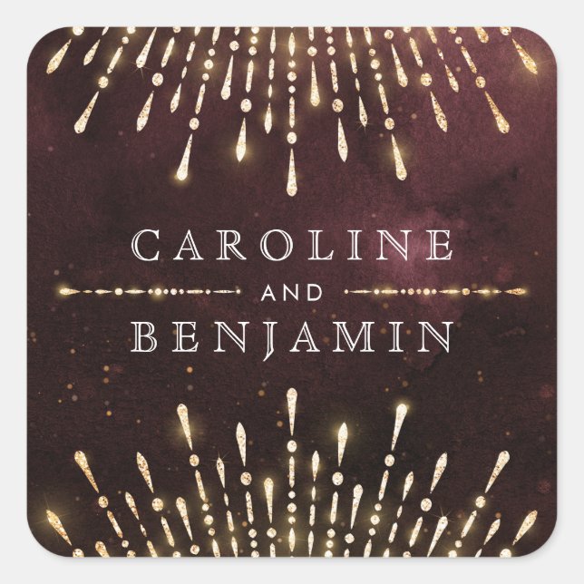 Glamour Art Deco Burgundy Vintage wedding Square Sticker (Front)