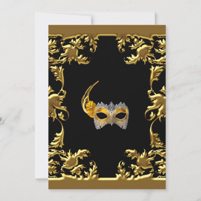 Glamour Ball Masquerade Elegant Black Gold Invitation (Front)