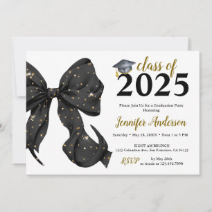 Glamour Black/Gold Bow Graduation Party Invitation