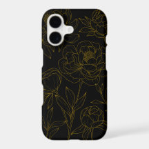 Glamour Black & Gold Floral Line Drawing