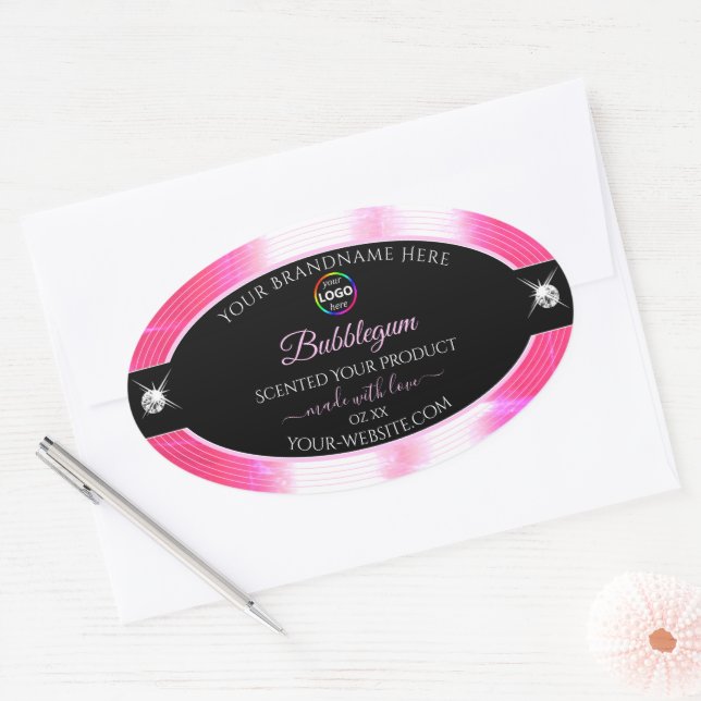 Glamour Black Shiny Girly Pink Logo Product Label (Envelope)