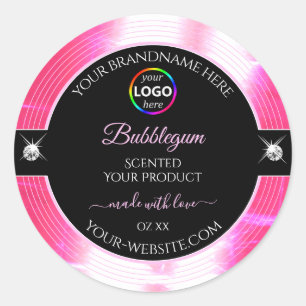 Glamour Black Shiny Girly Pink Logo Product Label