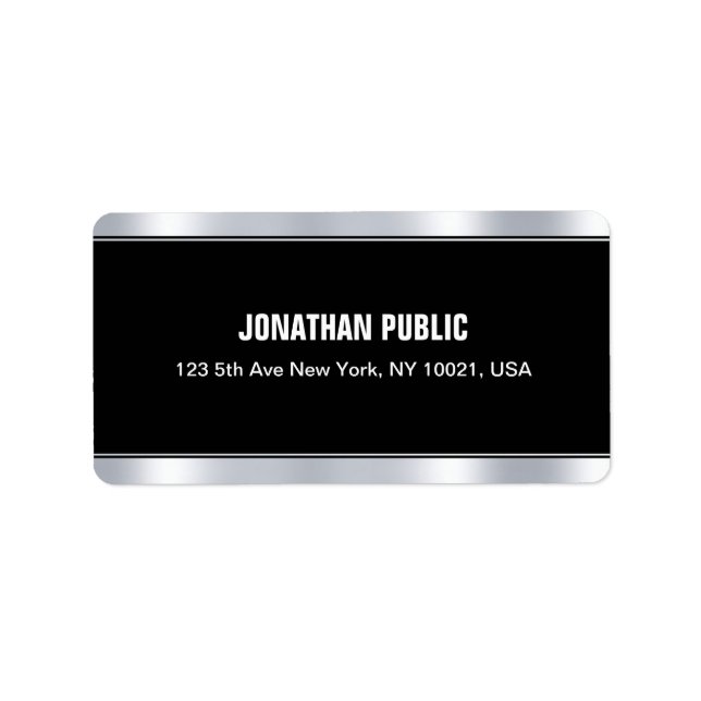 Glamour Black Silver Template Elegant Address Label (Front)