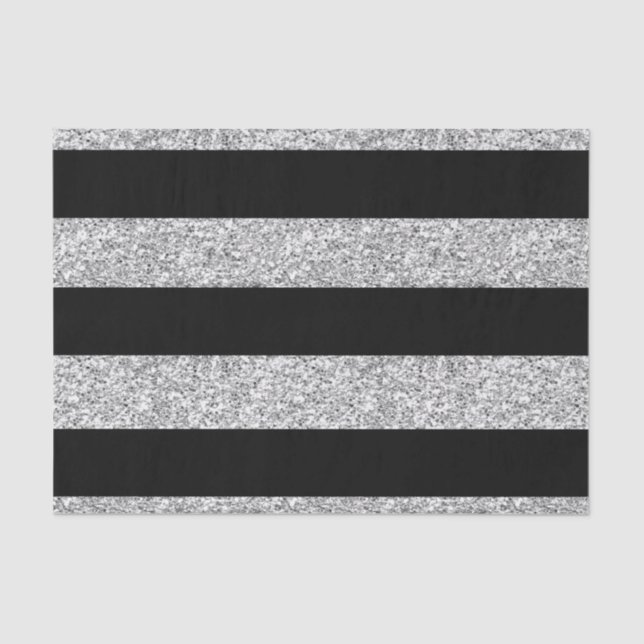 Glamour Black Stripes with Silver Glitter Printed Tissue Paper (Front)