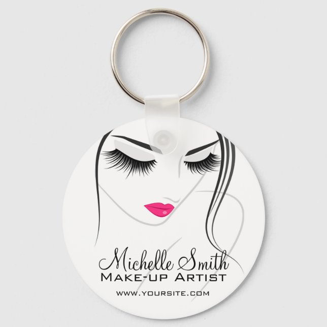 Glamour Black White Pink Lashes Makeup and Beauty  Key Ring (Front)