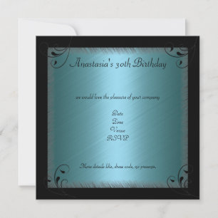 Glamour Blue Black Floral Birthday Party Invitation