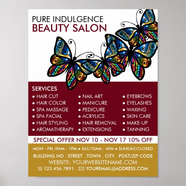 Glamour Butterflies, Beautician, Beauty Salon Poster (Front)