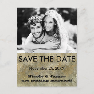 Glamour Chic Gold Faux Foil Save The Date Photo Announcement Postcard