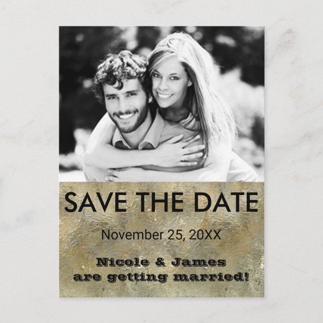 Glamour Chic Gold Faux Foil Save The Date Photo Announcement Postcard (Front)