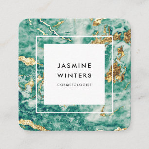 Glamour chic gold foil turquoise marble watercolor square business card