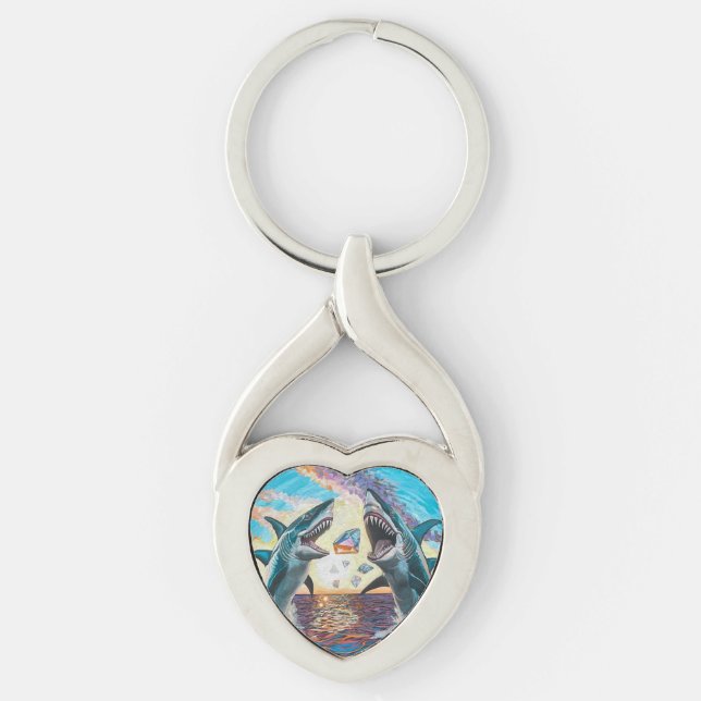 Glamour Chomp-Shark Breaching for Shiny Gems- Key Ring (Front)