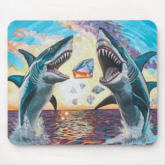 Glamour Chomp-Shark Breaching for Shiny Gems- Mouse Mat (Front)