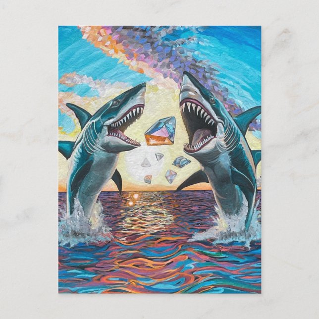 Glamour Chomp-Shark Breaching for Shiny Gems- Postcard (Front)