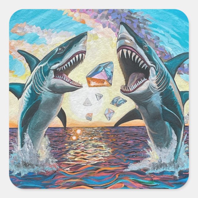 Glamour Chomp-Shark Breaching for Shiny Gems- Square Sticker (Front)