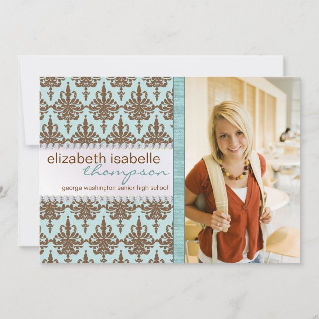 Glamour Damask & Jewel Graduation Announcement (Front)