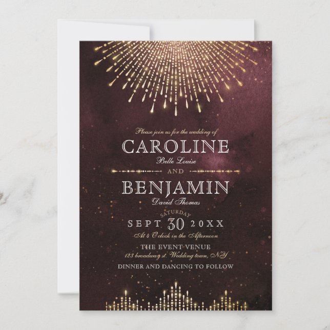 Glamour Deco Burgundy Vintage wedding Invitation (Front)