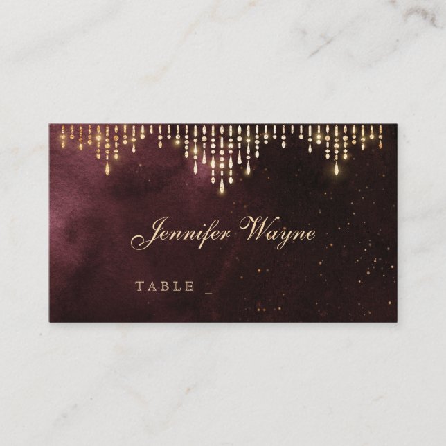 Glamour Deco Burgundy Vintage wedding place cards (Front)