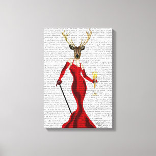 Glamour Deer In Red 4 Canvas Print
