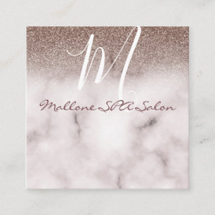 Glamour Elegant Marble Chic Purple Glitter Monogra Square Business Card