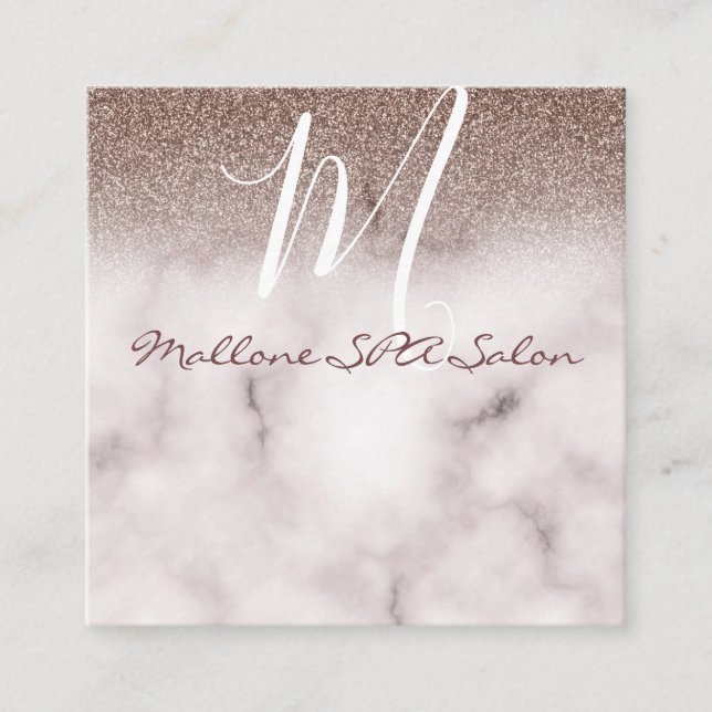 Glamour Elegant Marble Chic Purple Glitter Monogra Square Business Card (Front)