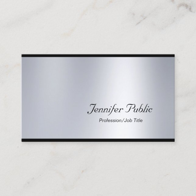 Glamour Elegant Script Silver Modern Plain Luxury Business Card (Front)