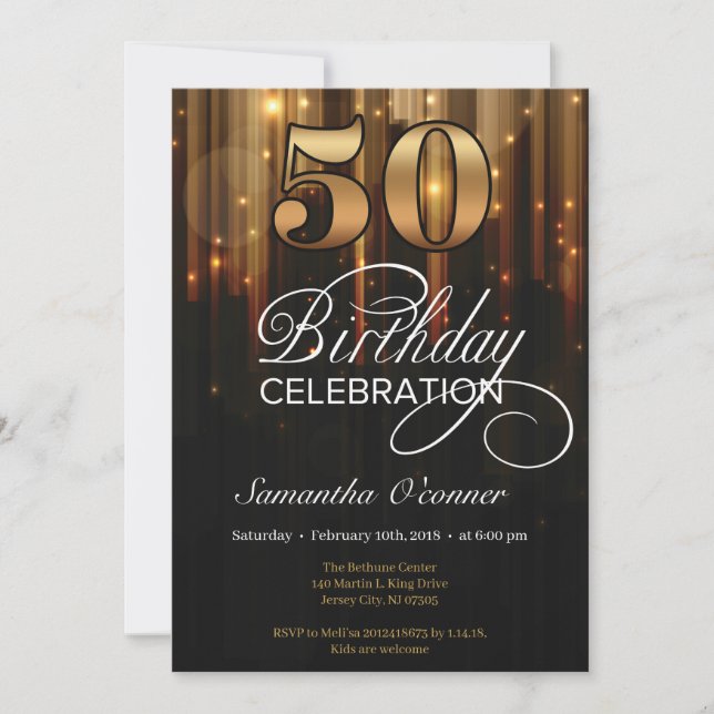 Glamour fancy gold black 50th birthday invitation (Front)